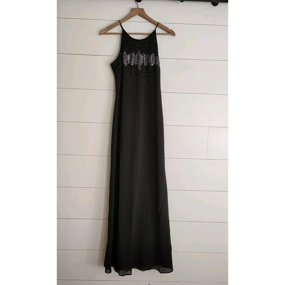 Vintage Cachet Women's Black Y2k Fairy  Beaded Formal Evening Dress Gown Size 8 - Picture 1 of 8
